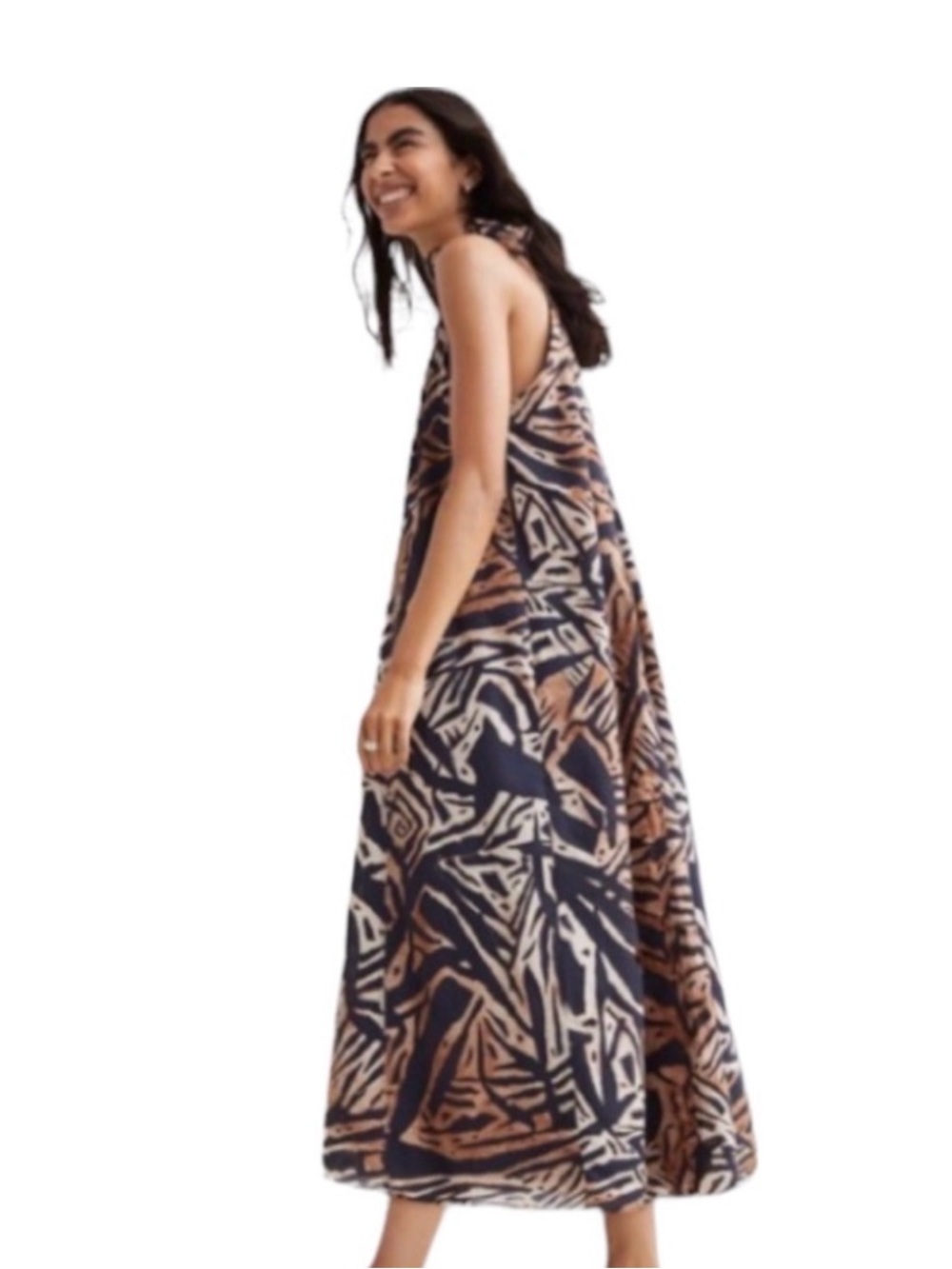 H&M black and Tan Abstract Print Sleeveless Midi Dress